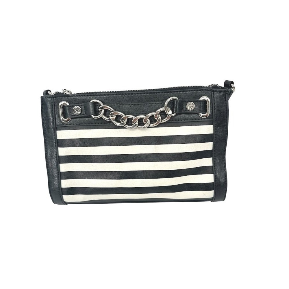 Emma Fox Crossbody Bag Womens Purse Black White Striped Leather Chain Nautical